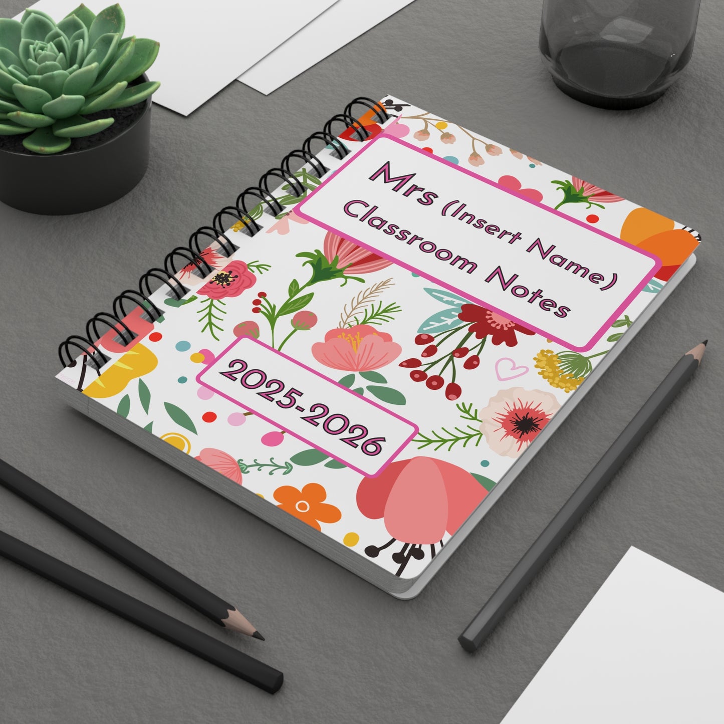 Floral Classroom Journal, Personalized Teacher Notebook, Back to School, Student Note-taking, 2025-2026 Academic Planner, Gift for Educators